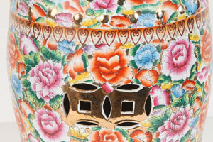 Japanese Pink Ceramic Garden Seat with Lucky Coins