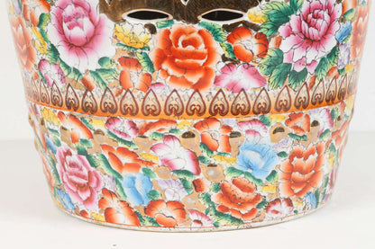 Japanese Pink Ceramic Garden Seat with Lucky Coins