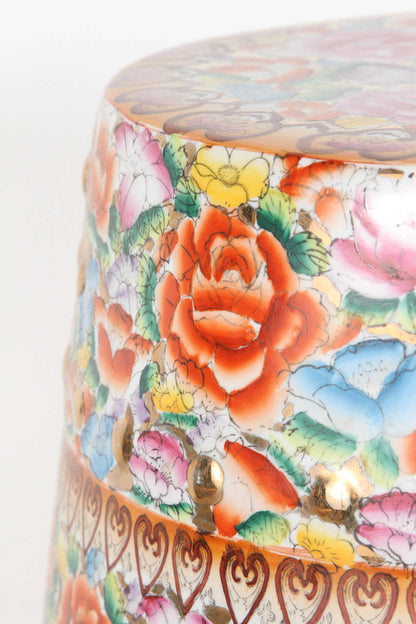Japanese Pink Ceramic Garden Seat with Lucky Coins