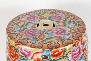 Japanese Pink Ceramic Garden Seat with Lucky Coins