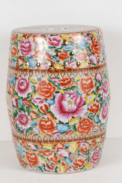 Japanese Pink Ceramic Garden Seat with Lucky Coins