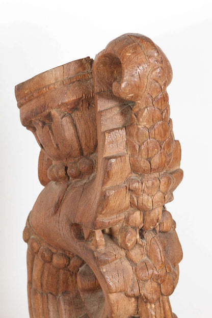 Pair of Antique Indian Carved Wood Architectural Temple Fragments on Stands