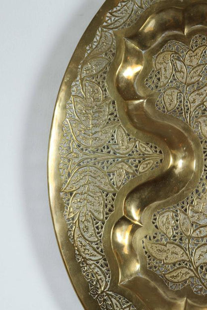 Anglo Raj Hand-Hammered Brass Tray with Cow Design, Late 20th Century