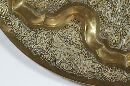 Anglo Raj Hand-Hammered Brass Tray with Cow Design, Late 20th Century