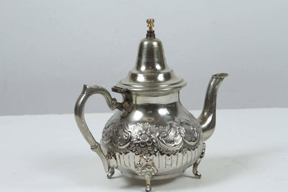 Moorish Silver Plated Tea Pot, Handcrafted Brass, Morocco, 1940