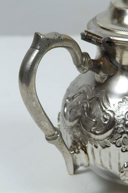 Moorish Silver Plated Tea Pot, Handcrafted Brass, Morocco, 1940