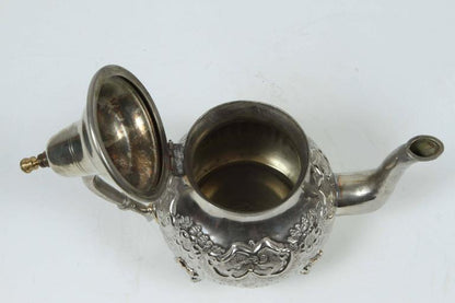 Moorish Silver Plated Tea Pot, Handcrafted Brass, Morocco, 1940