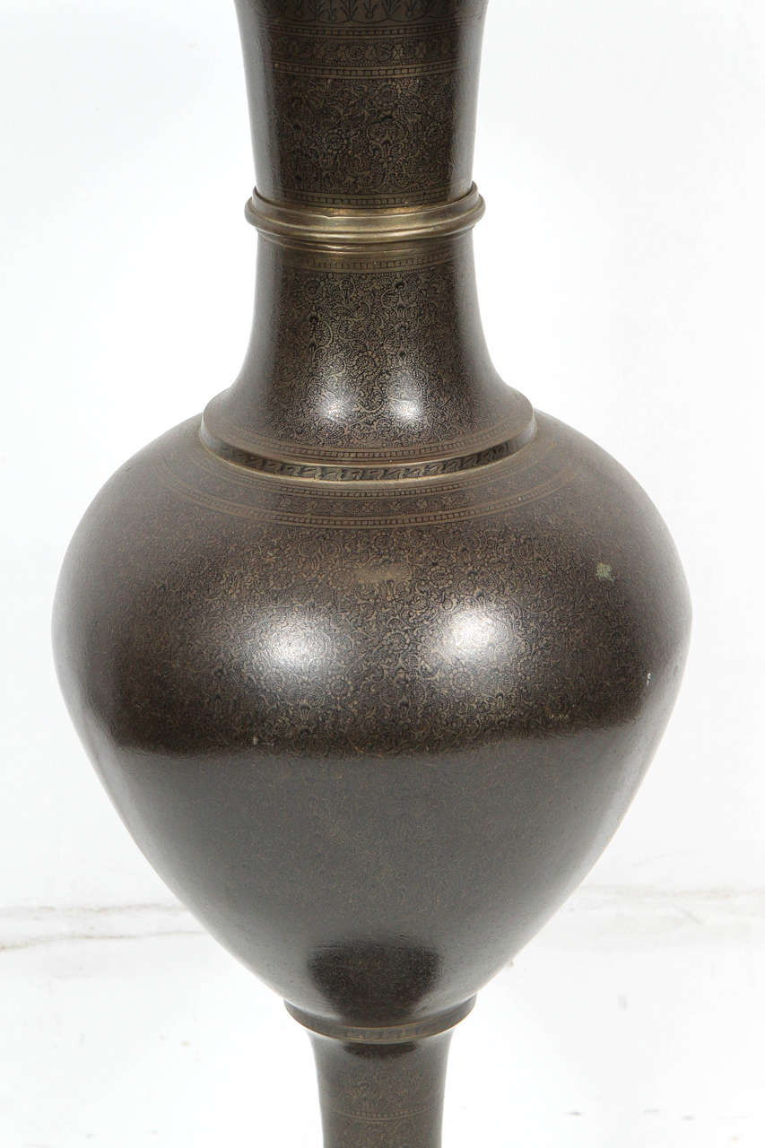 Pair of Kashmiri Indo-Persian Lacquered Metal Copper Vases