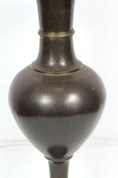 Pair of Kashmiri Indo-Persian Lacquered Metal Copper Vases
