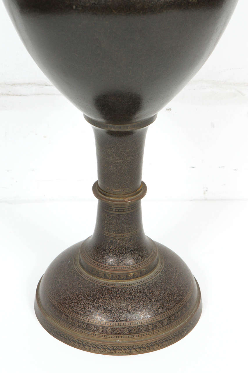 Pair of Kashmiri Indo-Persian Lacquered Metal Copper Vases