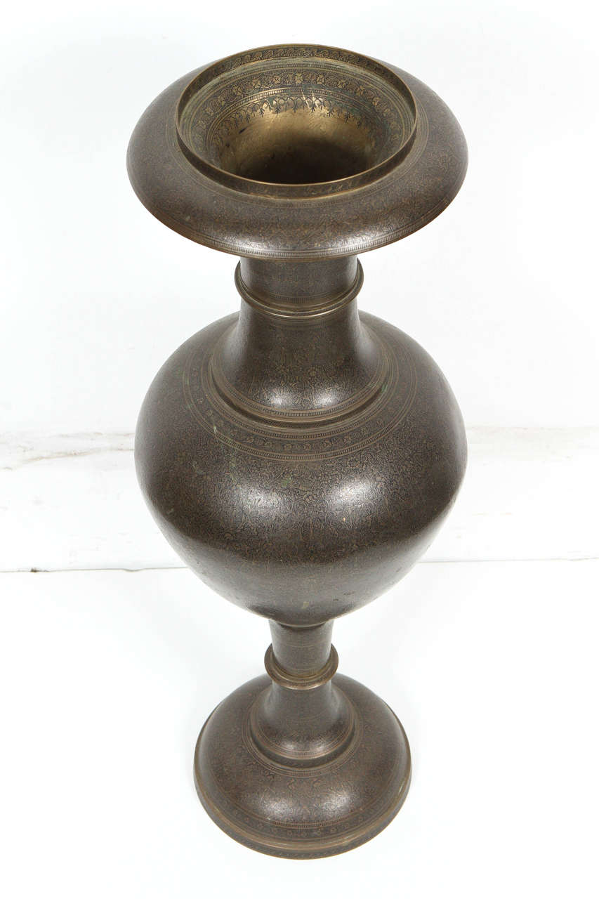 Pair of Kashmiri Indo-Persian Lacquered Metal Copper Vases