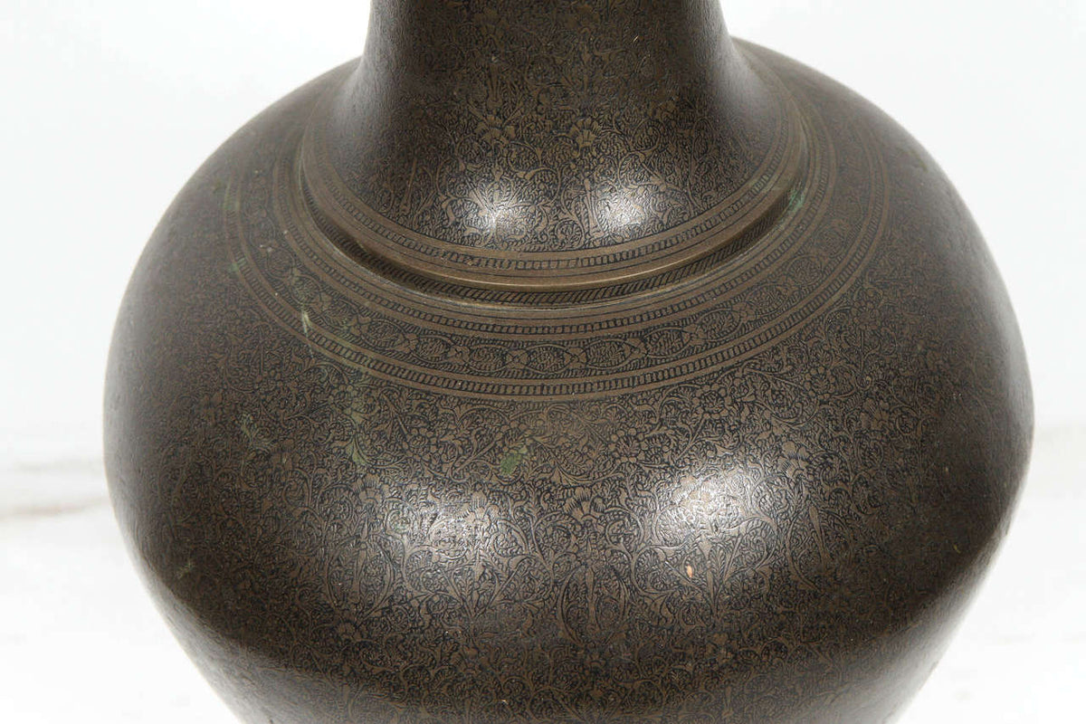 Pair of Kashmiri Indo-Persian Lacquered Metal Copper Vases
