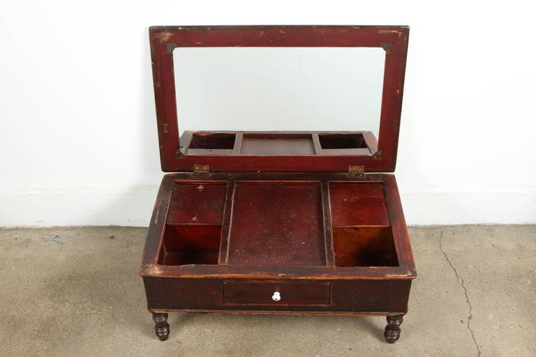 19th Century Victorian Wood Dressing Table Mirror with Jewelry Chest