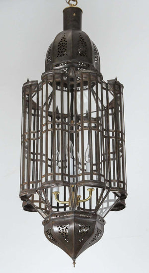 Large-Scale Moroccan Moorish Pendant Chandelier Metal and Clear Glass