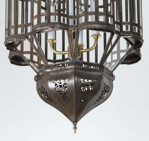 Large-Scale Moroccan Moorish Pendant Chandelier Metal and Clear Glass