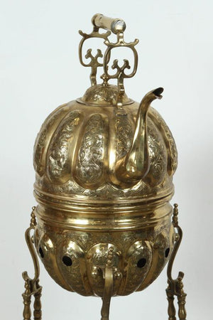 Moroccan Brass Kettle on Stand Handcrafted in Fez Morocco