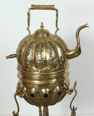 Moroccan Brass Kettle on Stand Handcrafted in Fez Morocco