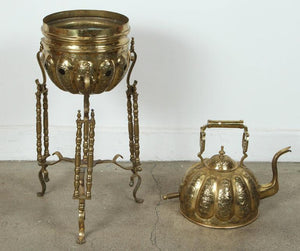 Moroccan Brass Kettle on Stand Handcrafted in Fez Morocco