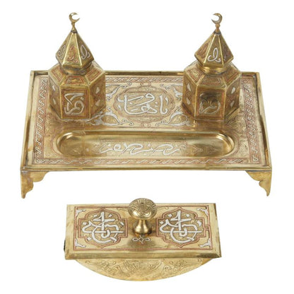 Polished Brass Islamic Moorish Style Desk Inkwells Set