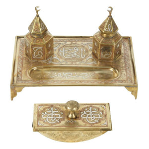 Polished Brass Islamic Moorish Style Desk Inkwells Set