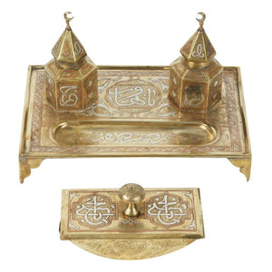 Polished Brass Islamic Moorish Style Desk Inkwells Set