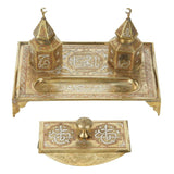 Polished Brass Islamic Moorish Style Desk Inkwells Set
