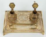 Polished Brass Islamic Moorish Style Desk Inkwells Set