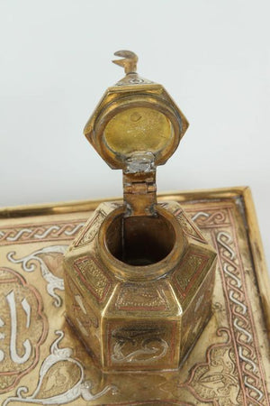 Polished Brass Islamic Moorish Style Desk Inkwells Set
