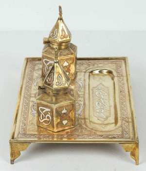 Polished Brass Islamic Moorish Style Desk Inkwells Set