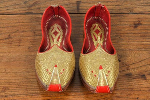 Gold and Red Embroidered Leather Shoes