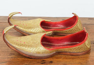 Gold and Red Embroidered Leather Shoes
