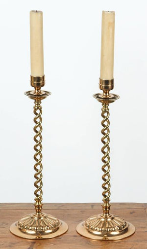 Pair of English Polished Cast Brass Candle Stands