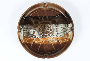 Large Vintage Brown Round Ceramic California Studio Cigar Ashtray Catchall