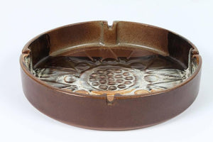 Large Vintage Brown Round Ceramic California Studio Cigar Ashtray Catchall