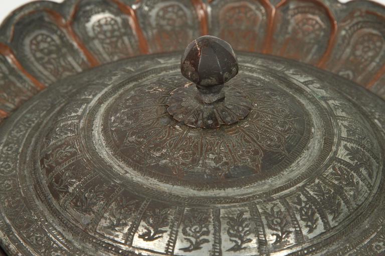 19th Century Indo-Persian Tinned Copper Hammered Covered Box Islamic Qajar Style