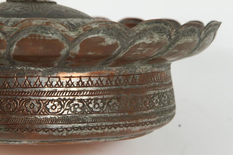 19th Century Indo-Persian Tinned Copper Hammered Covered Box Islamic Qajar Style