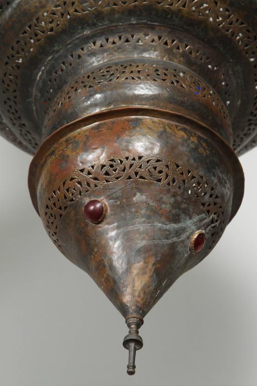 Moroccan Bronze Patina Chandelier, Hand-Hammered Moorish Design, 1940
