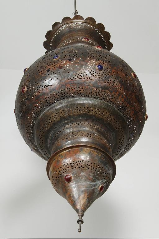 Moroccan Bronze Patina Chandelier, Hand-Hammered Moorish Design, 1940
