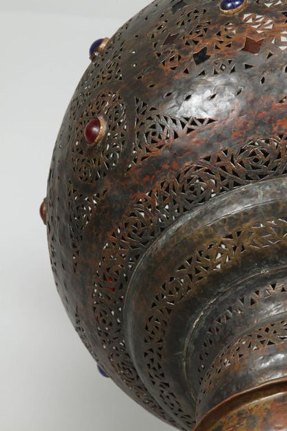 Moroccan Bronze Patina Chandelier, Hand-Hammered Moorish Design, 1940