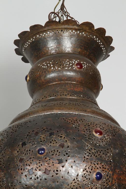 Moroccan Bronze Patina Chandelier, Hand-Hammered Moorish Design, 1940