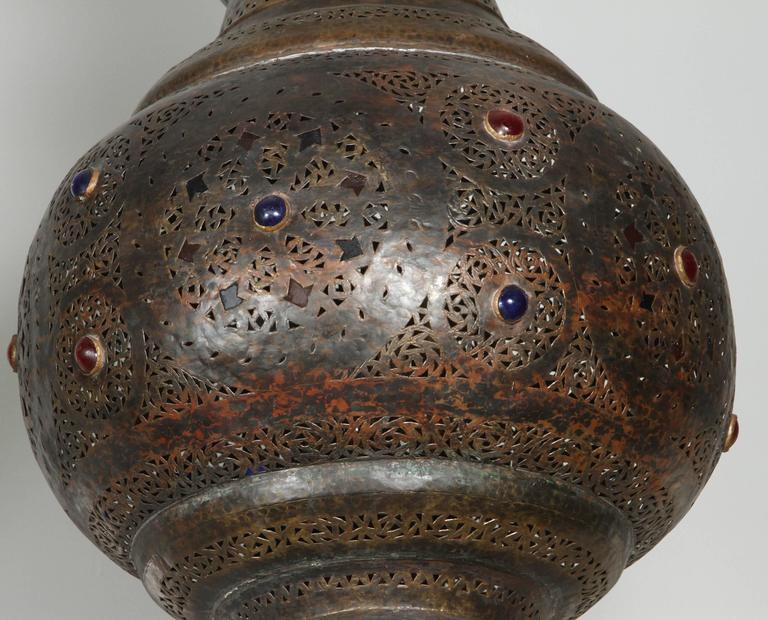 Moroccan Bronze Patina Chandelier, Hand-Hammered Moorish Design, 1940