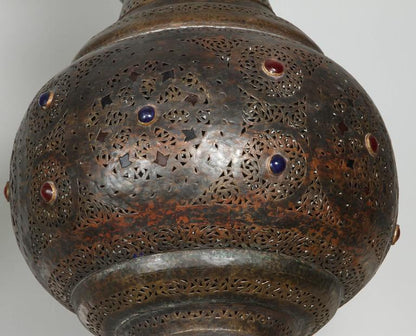 Moroccan Bronze Patina Chandelier, Hand-Hammered Moorish Design, 1940