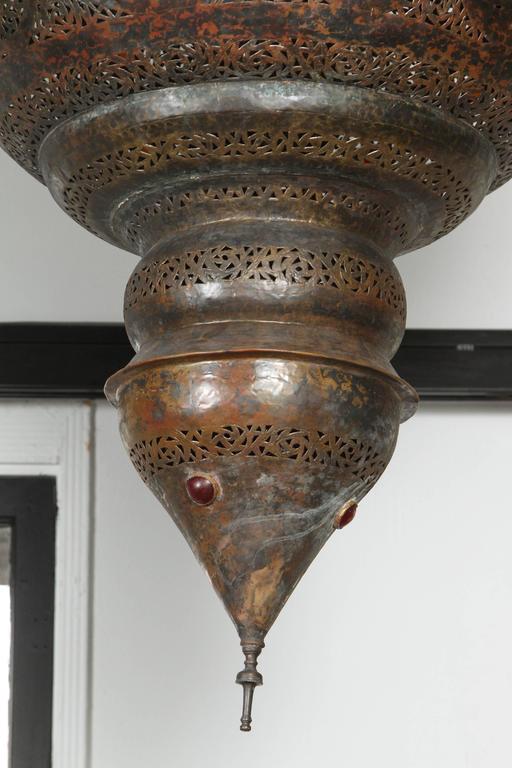 Moroccan Bronze Patina Chandelier, Hand-Hammered Moorish Design, 1940