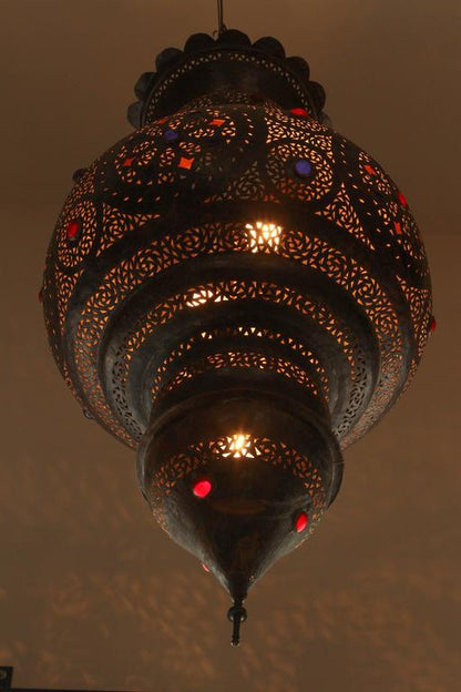 Moroccan Bronze Patina Chandelier, Hand-Hammered Moorish Design, 1940