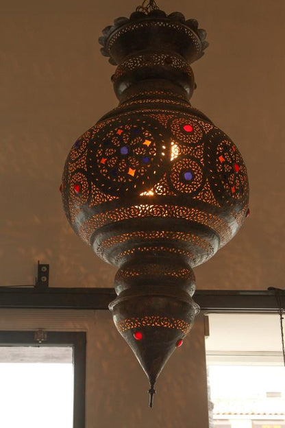 Moroccan Bronze Patina Chandelier, Hand-Hammered Moorish Design, 1940