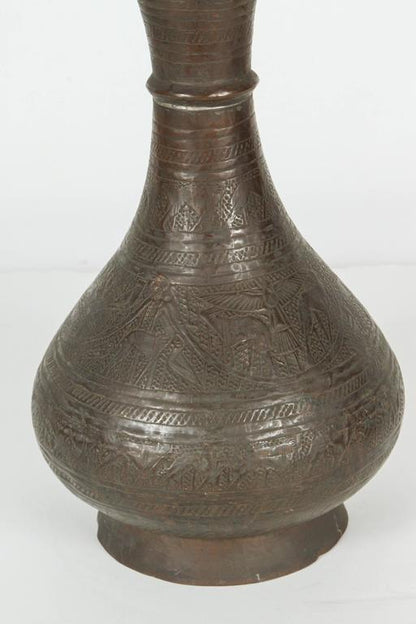 19th Century Persian Islamic Vase, Hand-Crafted Brass, Moorish Style