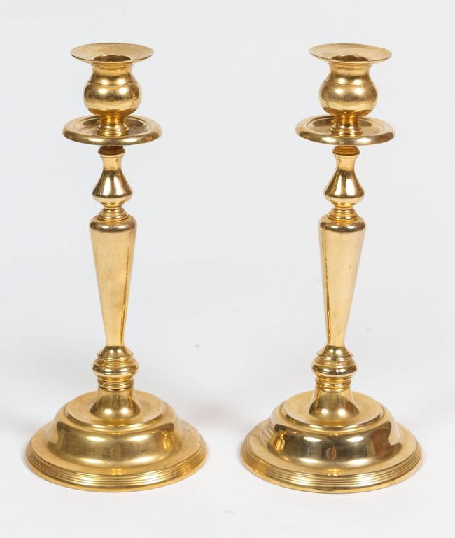 Hand-Crafted Victorian Brass Candlesticks, Polished Finish, 1950