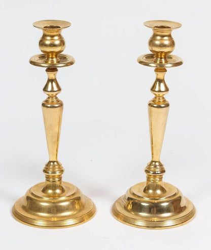 Hand-Crafted Victorian Brass Candlesticks, Polished Finish, 1950