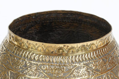 Antique Islamic Mamluk Revival Engraved Brass Calligraphic Bowl, 19th Century