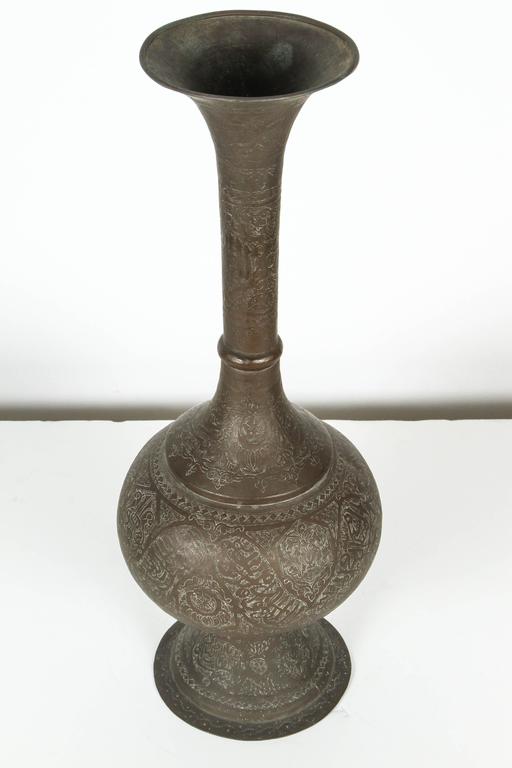 Antique Tall Brass Middle Eastern Islamic Moorish Vase